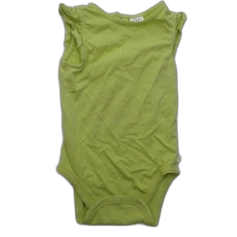 Children's Place Girls RuffleSleeve Onesie Size 12 Months Yellow-Green Back Snap